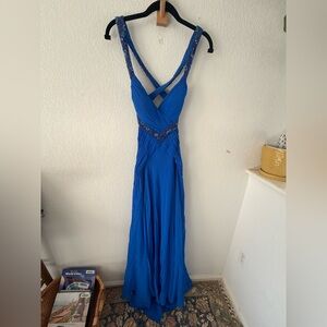 Silk Niteline Cobalt Blue Beaded Maxi Dress